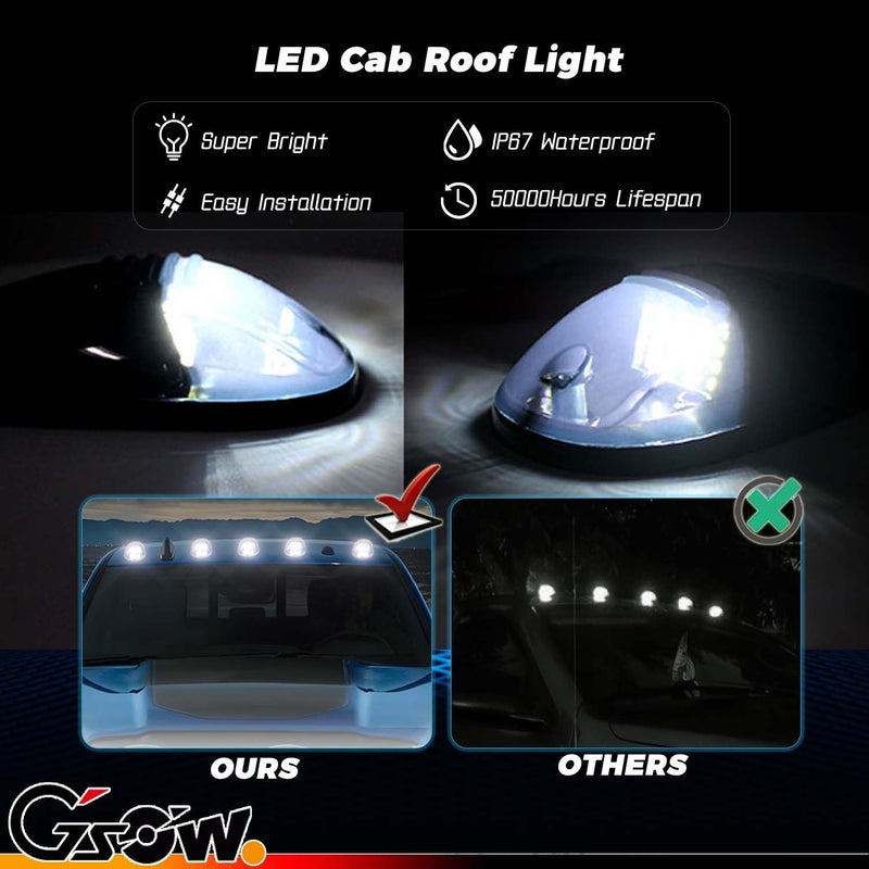 GSOWO 5 PCS White LED Cab Lights Smoked Cab Roof Running Top Marker light for Dodge Ram 1500 2500 3500 4500 5500 2003-2018 Pickup Trucks, Waterproof LED cab Roof Lights for Trucks, 16 LEDs - Image 2